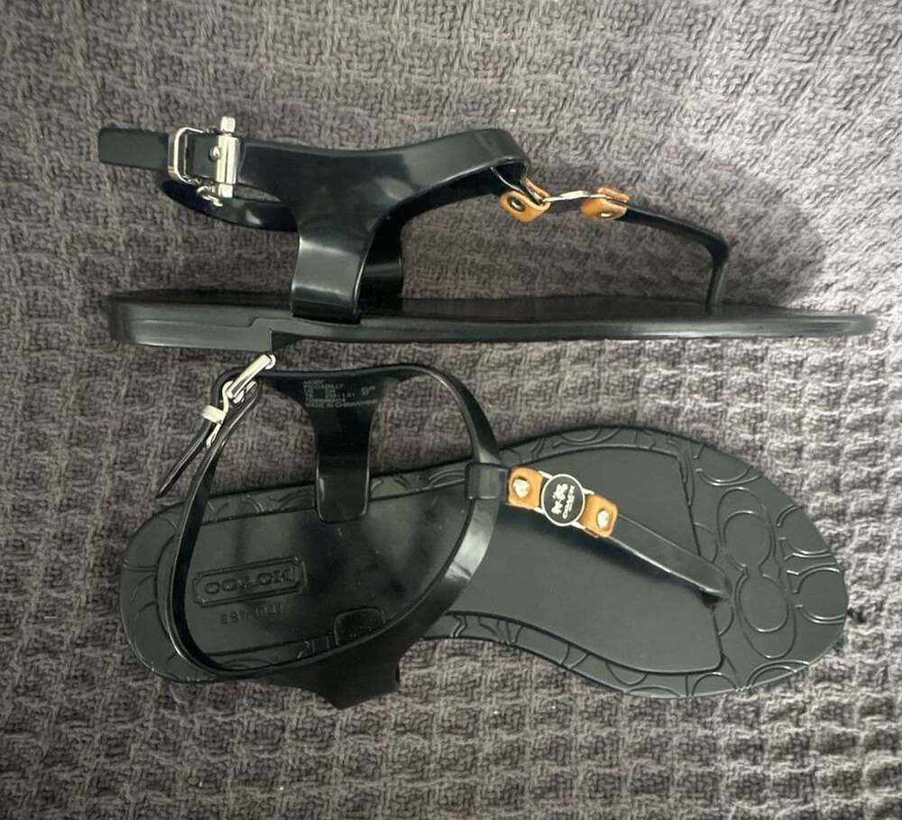 COACH Piccadilly T-Strap Black Jelly Sandals